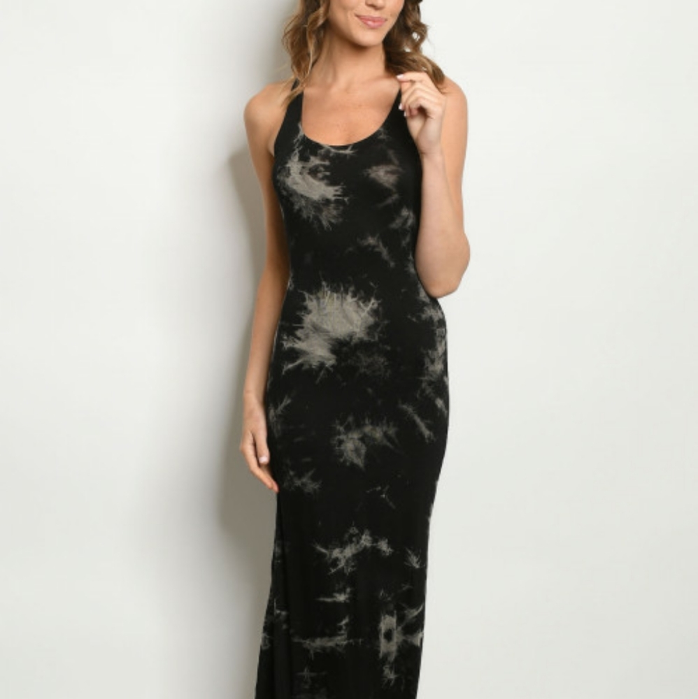 BLACK TANK TOP RACERBACK TIE DYE MAXI DRESS - Picture 4 of 4